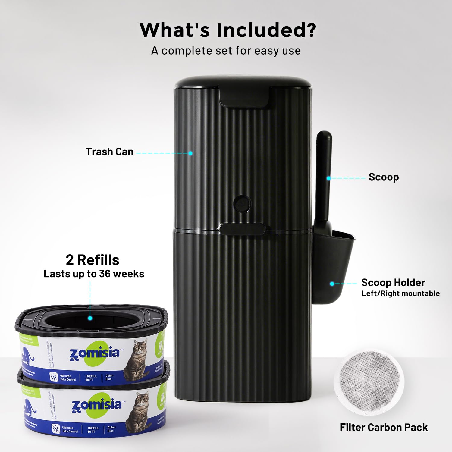 ZOMISIA scoop storage supports left or right placement.