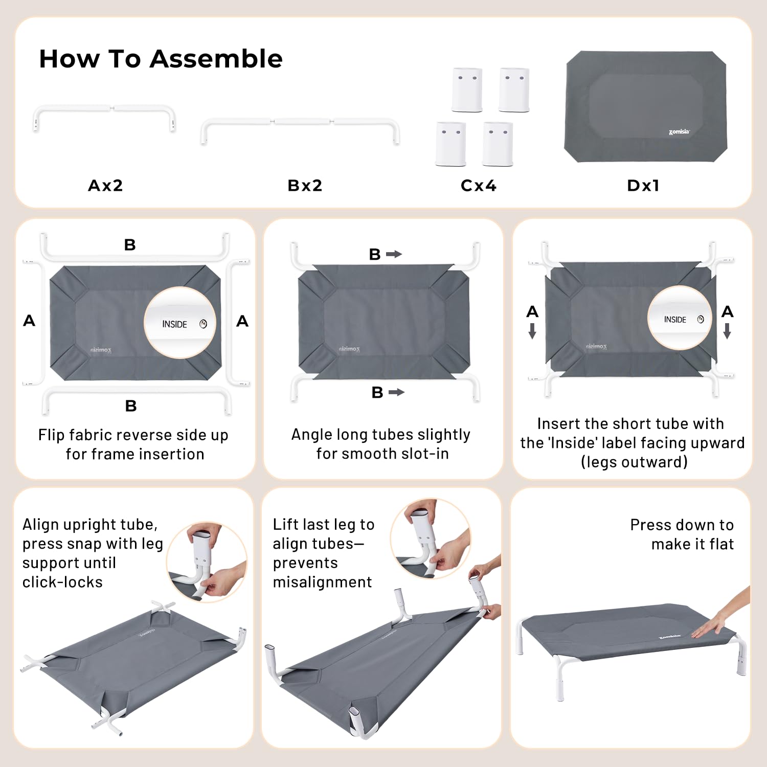 ZOMISIA XL dog cot bed being rinsed; easy-clean, water-resistant surface.