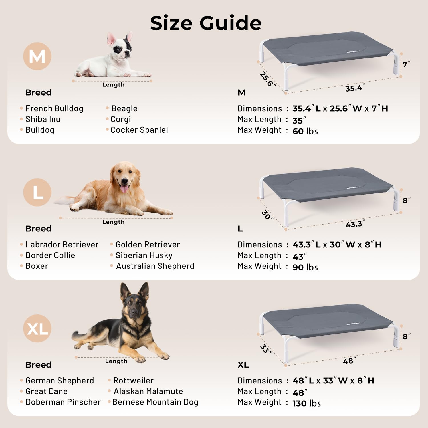 ZOMISIA XL dog cot bed folded flat for portable travel.