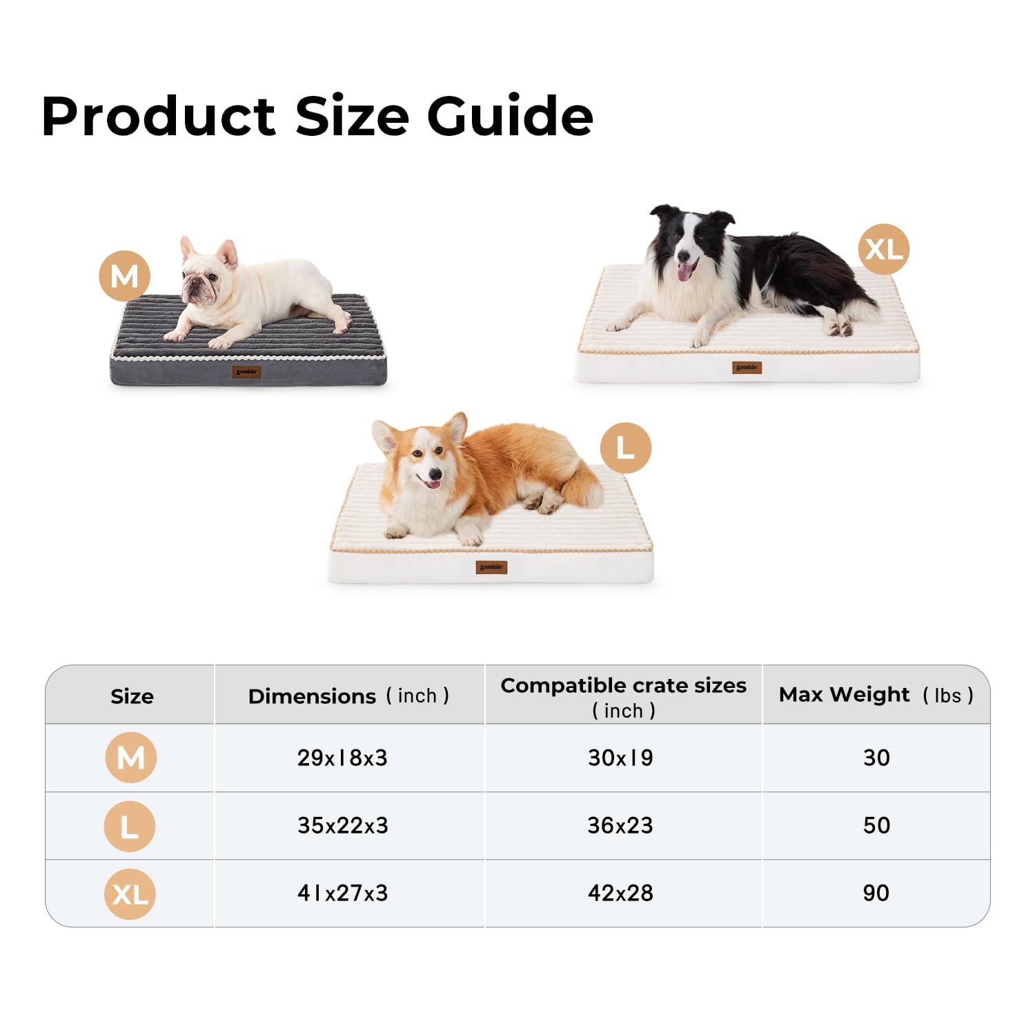 ZOMISIA XL dog crate bed sized for 42-inch crates for a snug fit.
