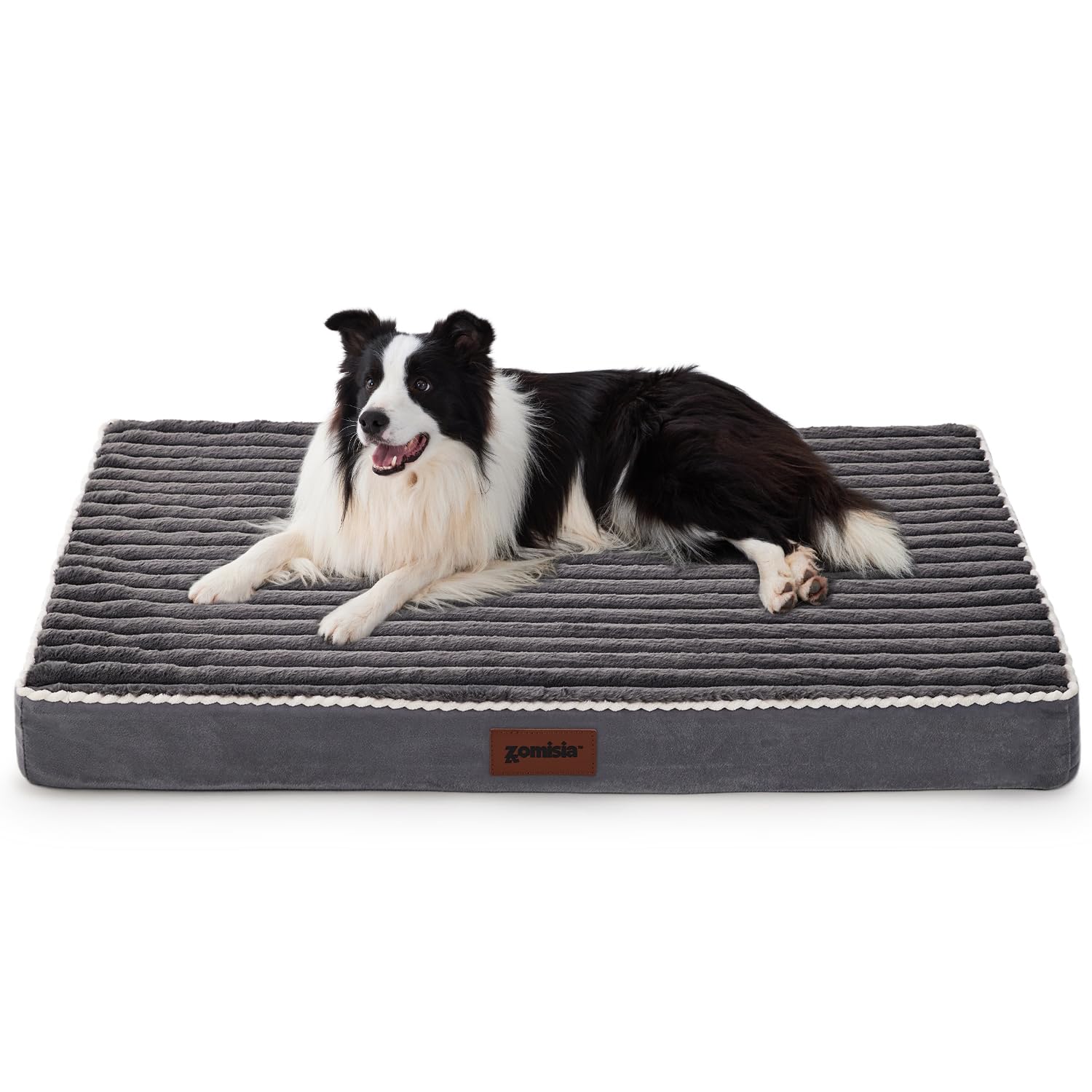 ZOMISIA XL dog crate bed close-up ribbed fabric design for modern style.