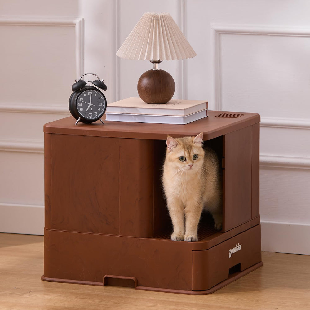 ZOMISIA XL litter box with hallway entry reduces mess and spills.