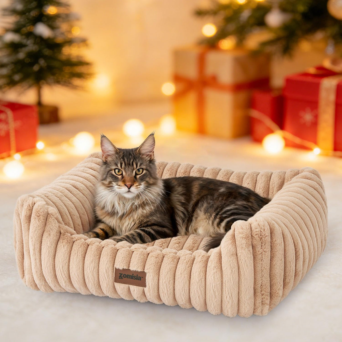 ZOMISIA large cat beds outer view — sturdy rectangular design for secure lounging.