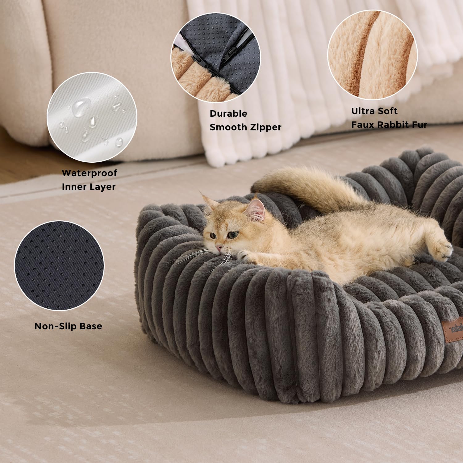 ZOMISIA large cat beds waterproof cover closeup — protects foam interior for durability.