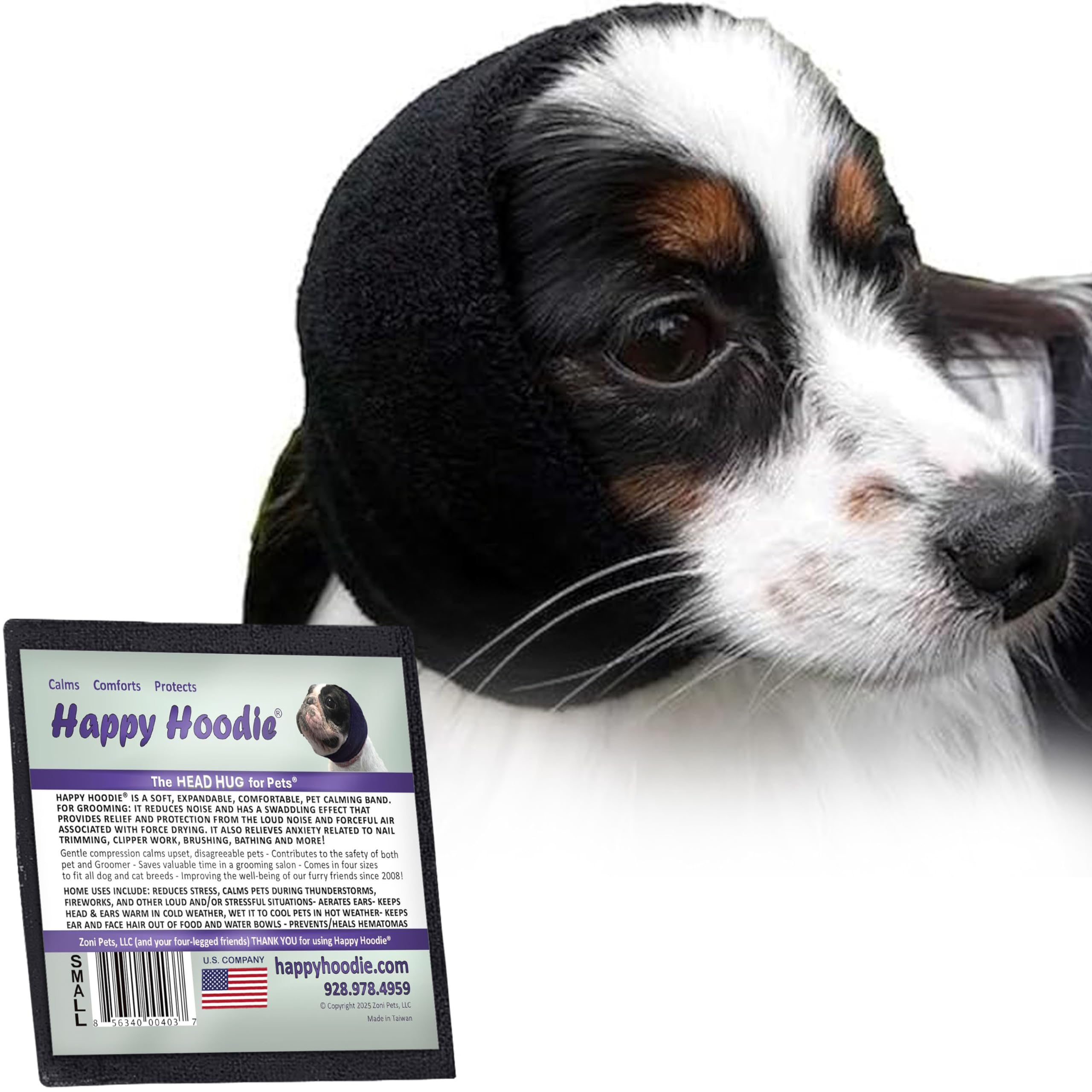 ZONI PETS Happy Hoodie dog ear-wrap calms during grooming and reduces noise exposure