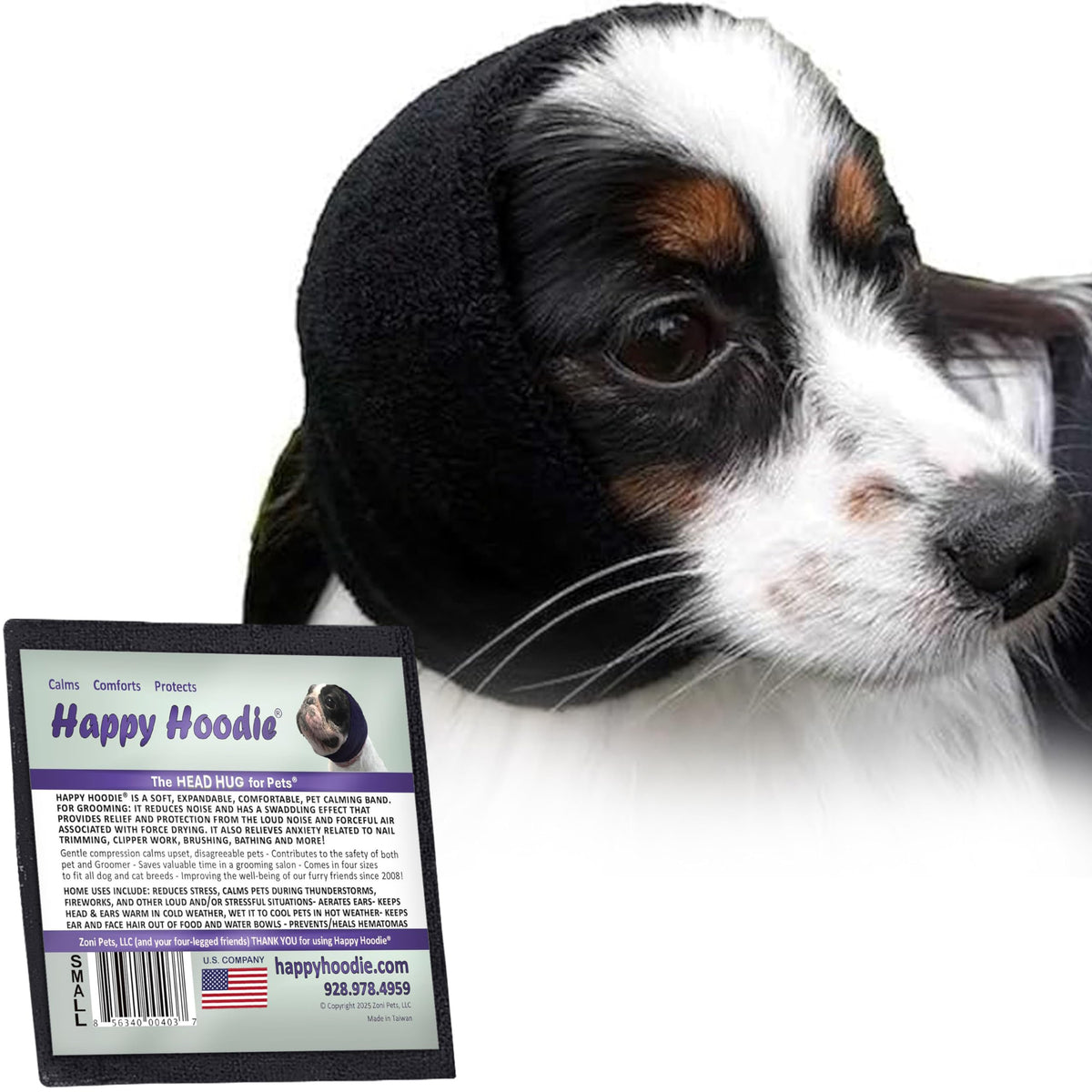ZONI PETS Happy Hoodie dog ear-wrap calms during grooming and reduces noise exposure