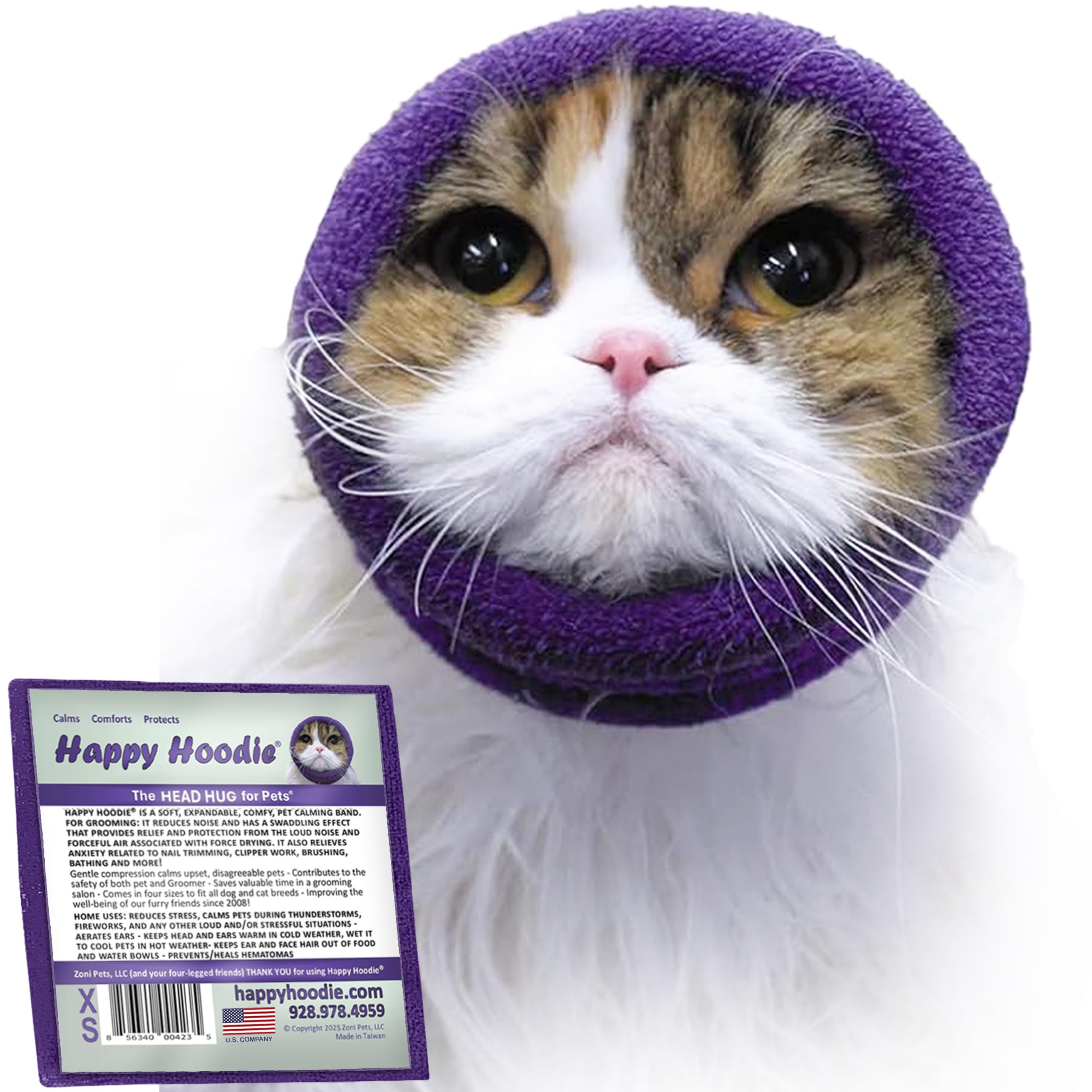 ZONI PETS Happy Hoodie front view promotes calm grooming sessions for pets.