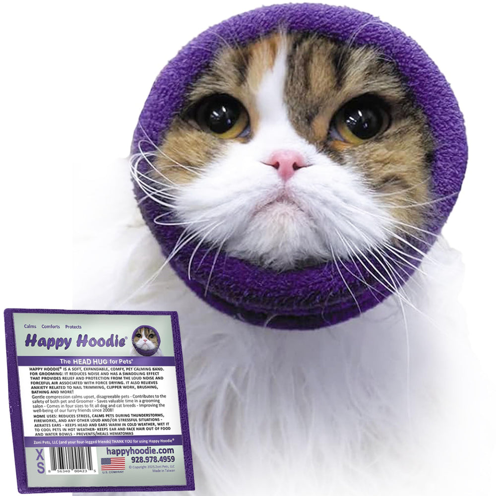 ZONI PETS Happy Hoodie front view promotes calm grooming sessions for pets.