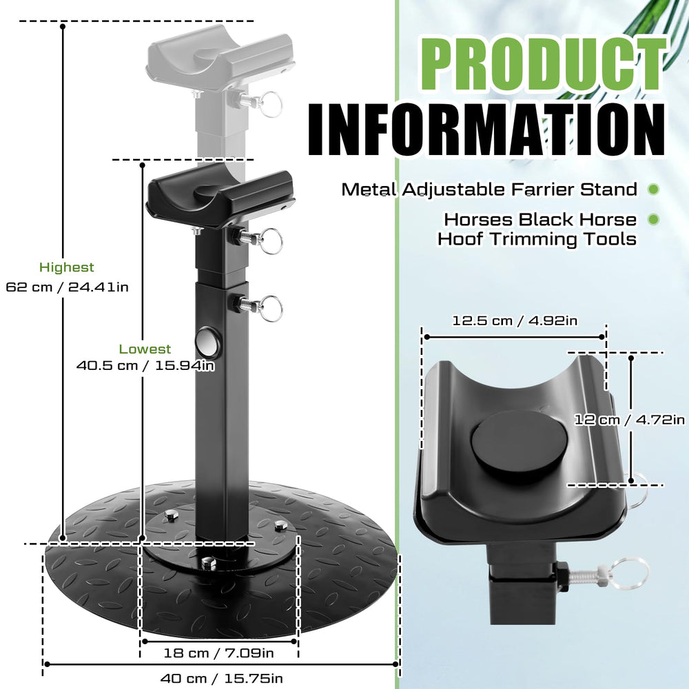 Zonon farrier stand height-adjustment knob enables versatile grooming tasks.