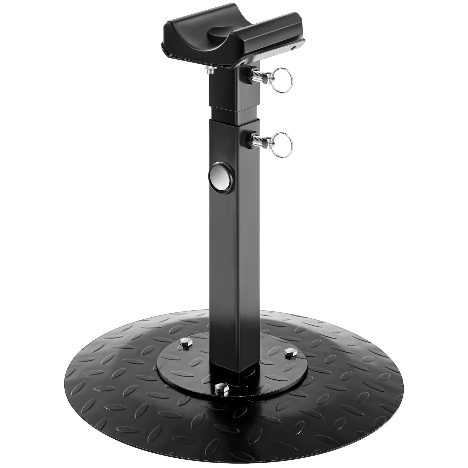 Zonon metal adjustable farrier stand base with rubber feet for stability during hoof care.