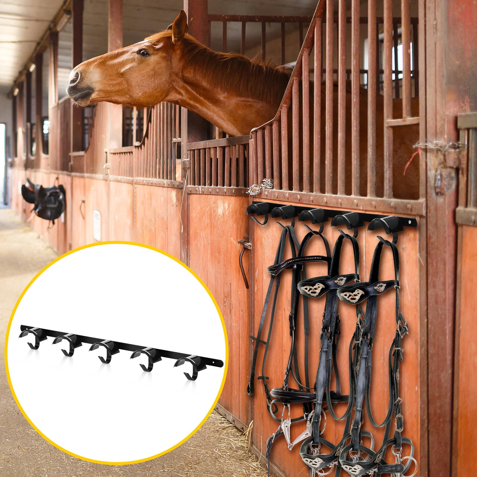 Zonon stable-organization hooks provide five hanging points for bridles and leads.