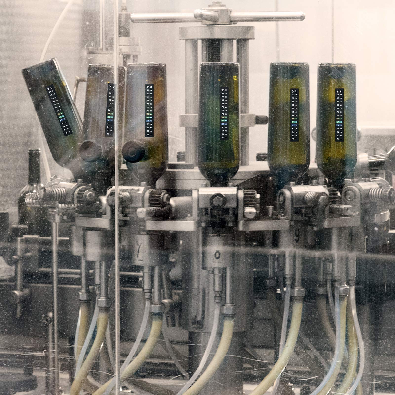 Zonon thermometer strip in brewing setup captures ambient temperatures during fermentation