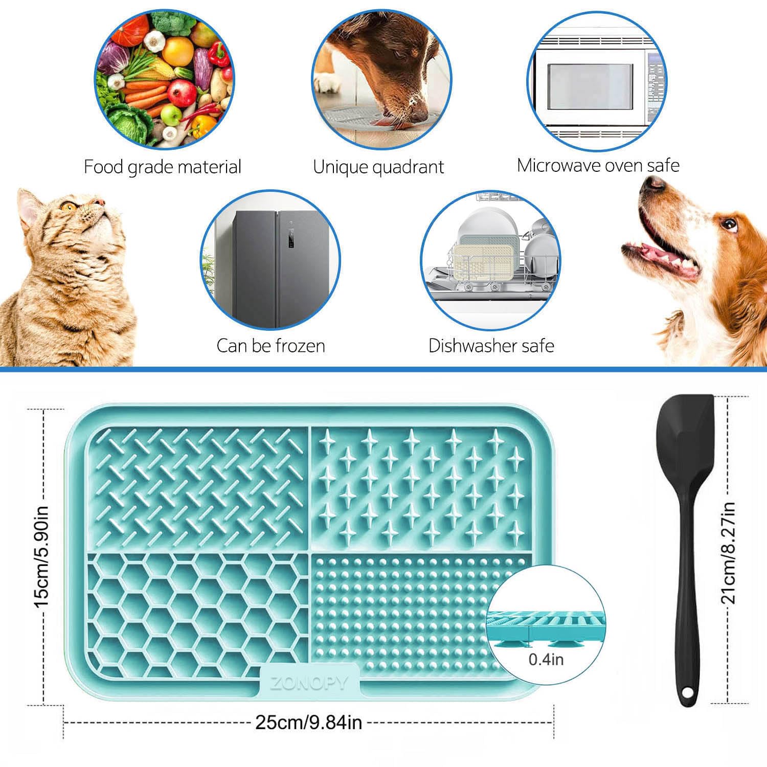 Zonopy licking mat in bath-time setup to soothe pets during grooming