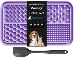 Zonopy licking mat front view showing four textured surfaces for engaging feeding sessions.