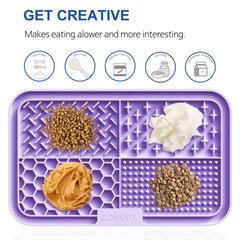 Zonopy licking mat suction cups back demonstrates secure grip on smooth surfaces for grooming.