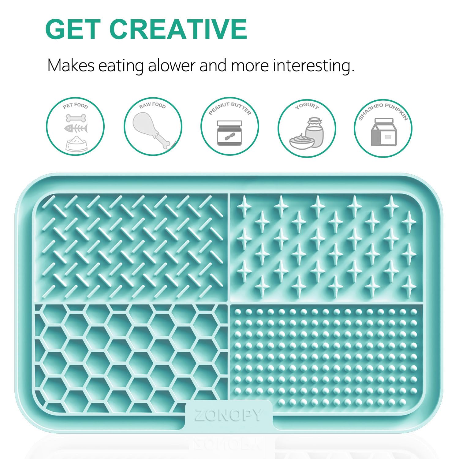 Zonopy licking mat showing 77 suction cups for secure mounting