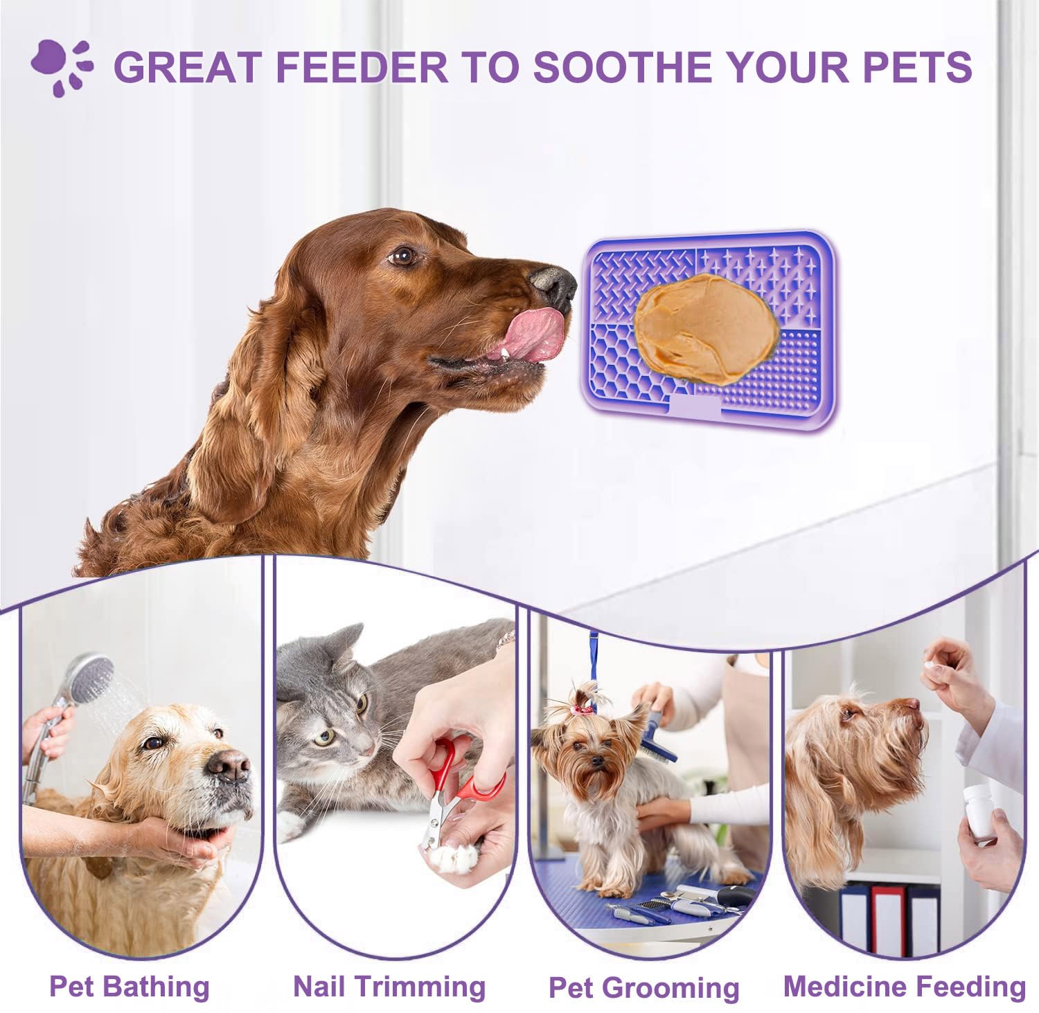 Zonopy licking mat with spatula included, easy serving and cleanup for pets.