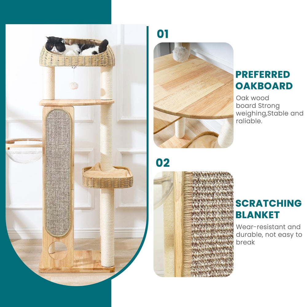 Zonoria Zephyria cat tree with extra-long sisal blanket enables long-lasting scratching sessions.