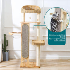 Zonoria Zephyria handwoven basket offers cozy lounging perch on the cat tree.