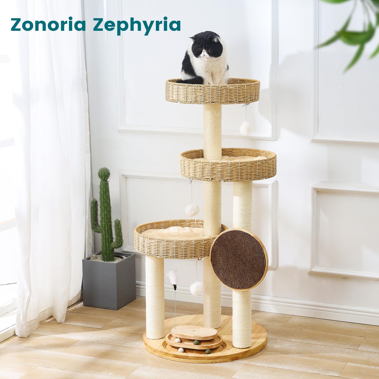 Zonoria Zephyria posts with sisal wrap, durable scratching for big cats.