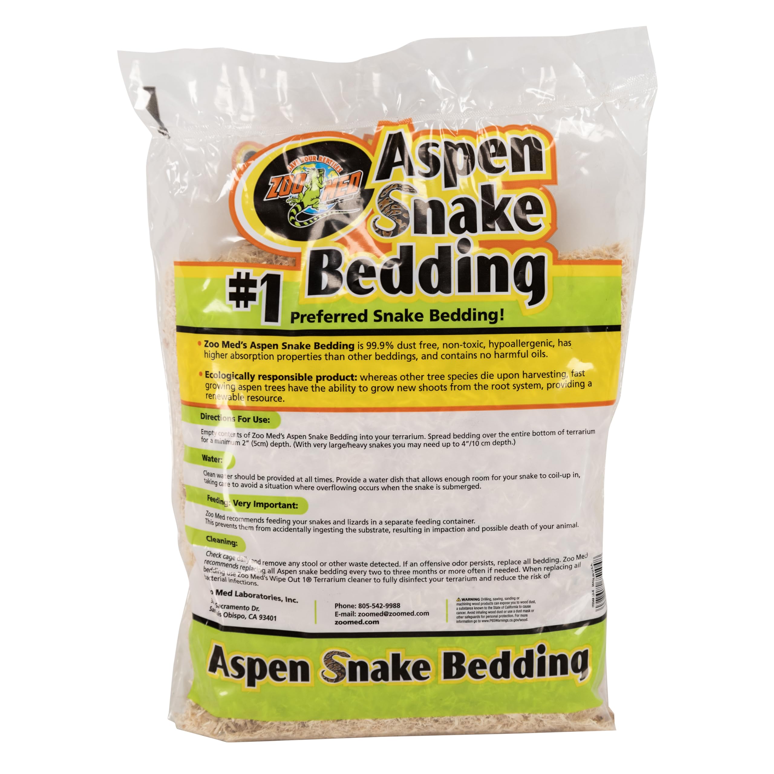 Zoo Med Aspen bedding absorbency test shows 191% capacity for mess control.