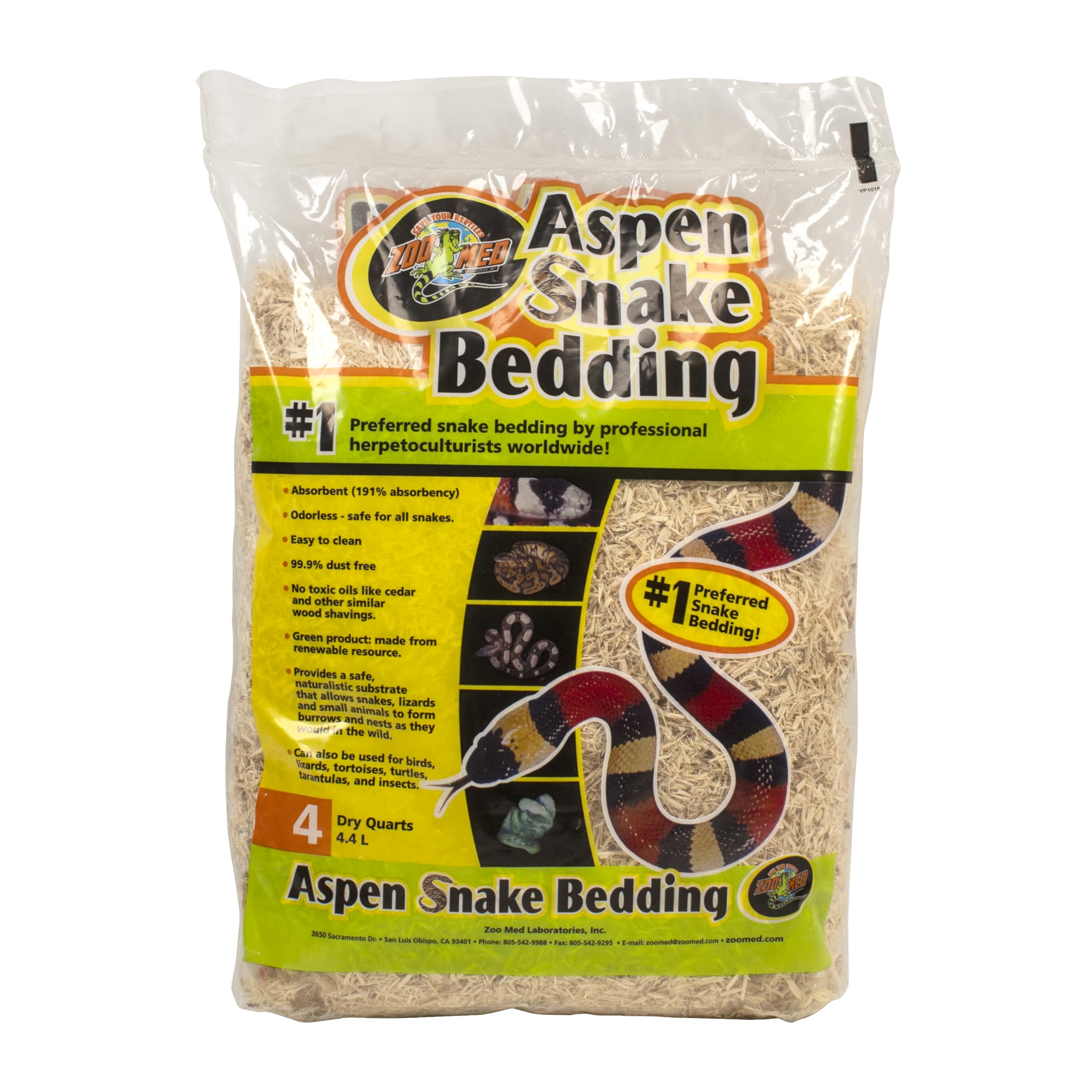Zoo Med Aspen snake bedding package — natural, low-dust setup for reptiles.