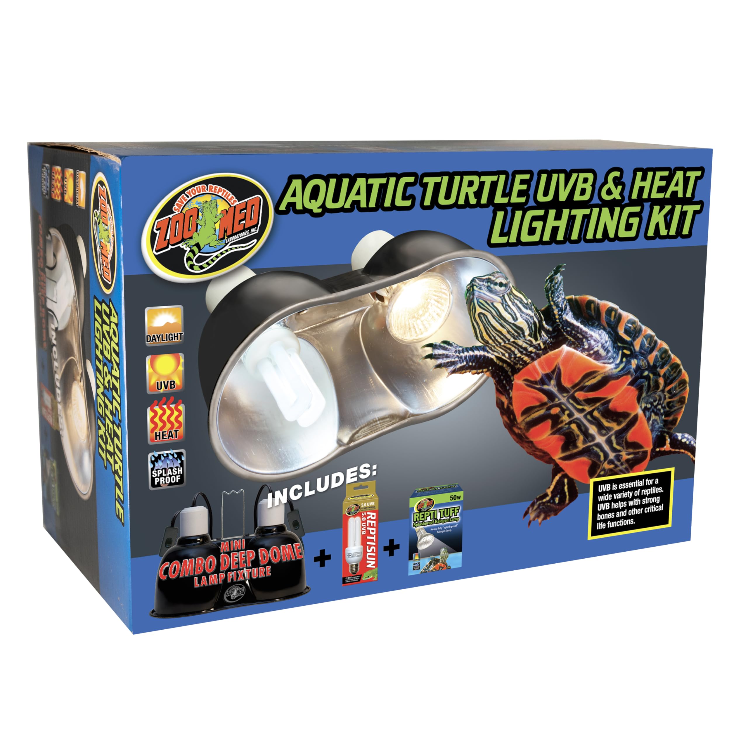 Zoo Med basking-spot-lamp focuses warmth on the turtle's basking area.