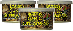 Zoo Med Can O' SuperWorms 3-pack can—shelf-stable feeder worms for reptiles