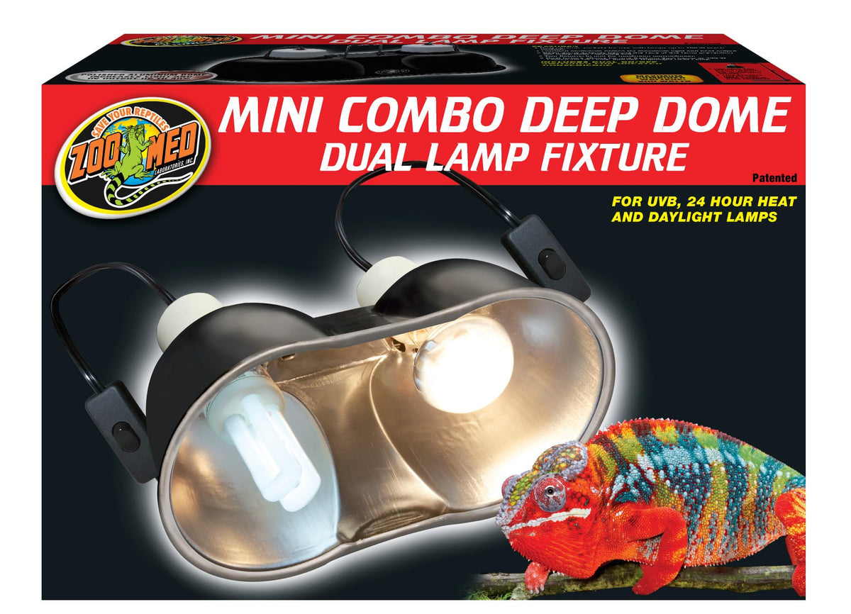 Zoo Med combo mini deep-dome clamp lamp front view for flexible day/night lighting and reptile heating