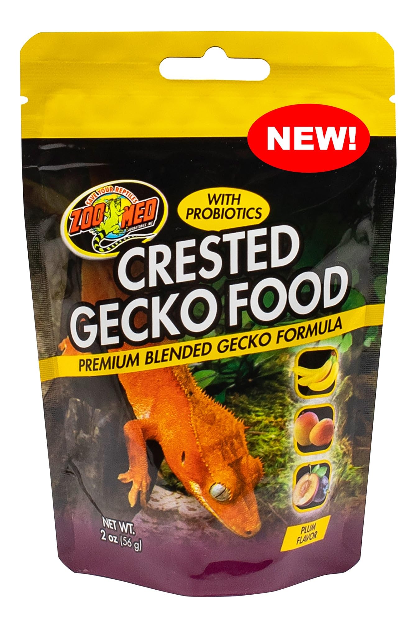 Zoo Med Crested Gecko Food plum 2 oz sits in a dish, supporting balanced daily feeding.