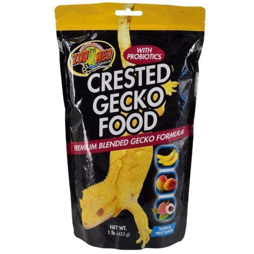 Zoo Med Crested Gecko Food Tropical Fruit 1lb highlights palatable blend for omnivorous geckos and supporting digestion.
