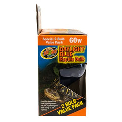 Zoo Med daylight blue reptile bulb in terrarium demonstrates blue daylight ambiance for natural viewing
