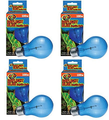 Zoo Med Daylight Blue Reptile Bulbs 100W four-pack shown in a hood for bright natural daylight.