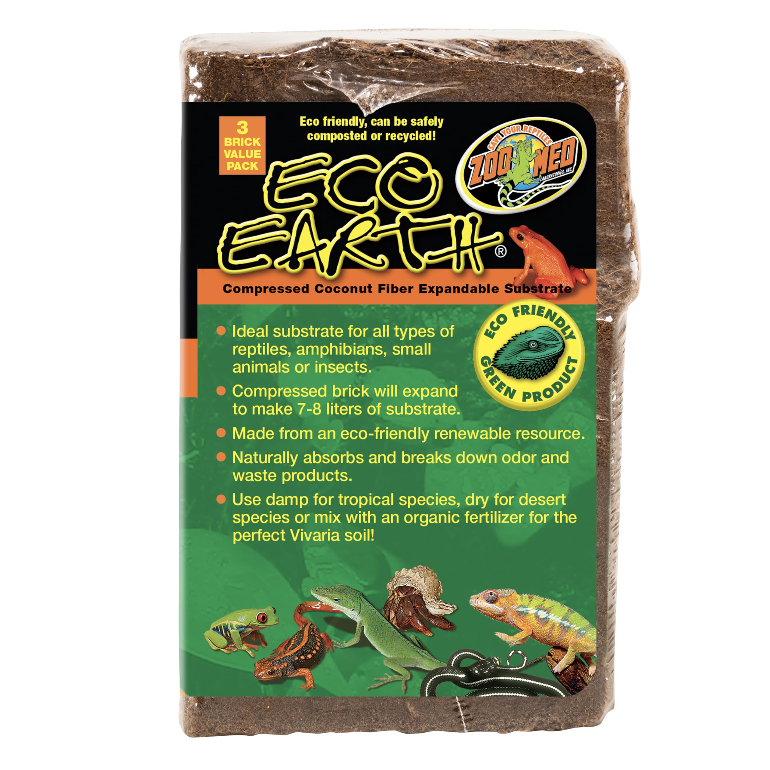 Zoo Med Eco Earth renewable coconut husk material is biodegradable.