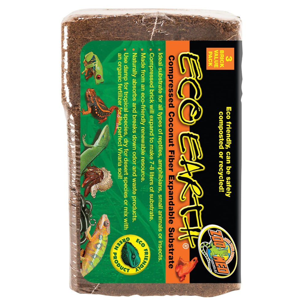 Zoo Med Eco Earth multi-use substrate supports plants, amphibians, and invertebrates.