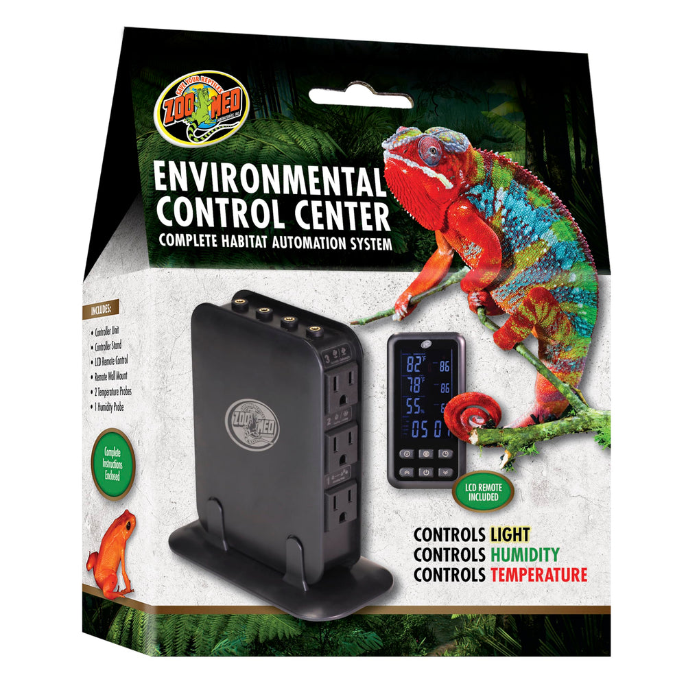 Zoo Med Environmental Control Center control panel with LCD display for programmable climate routines.