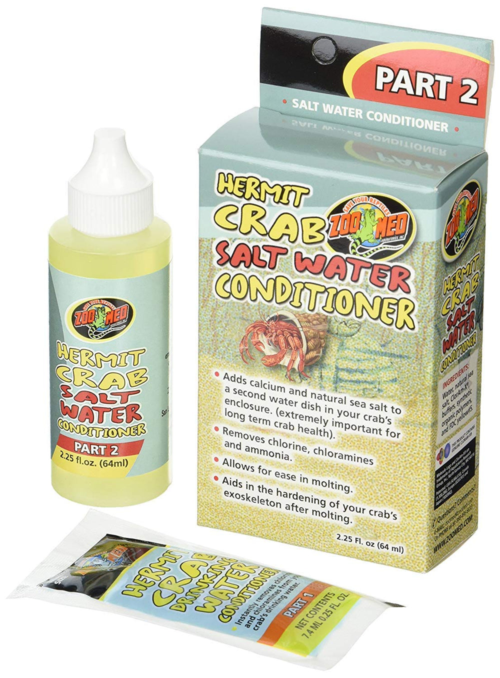 Zoo Med conditioner in enclosure demonstrates ready-to-use water for healthy exoskeletons.