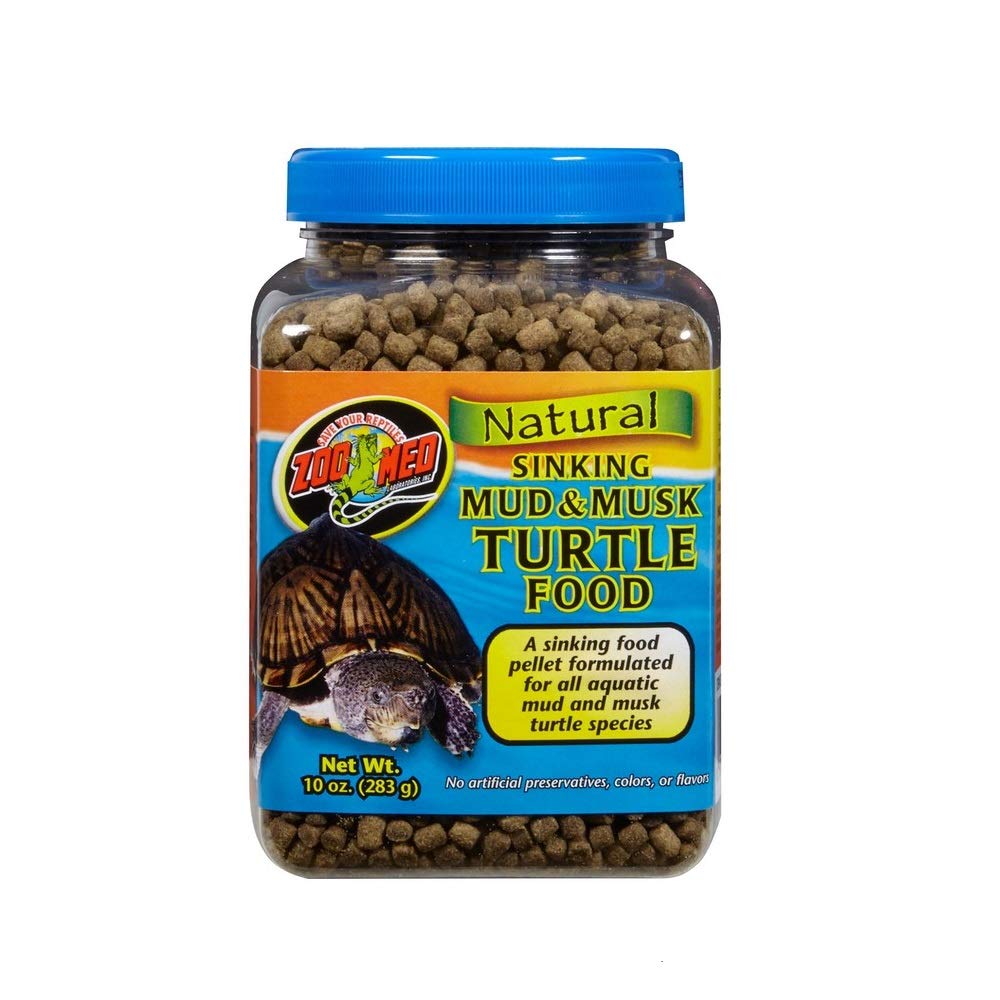 Zoo Med Mud & Musk sinking turtle food pellets support balanced nutrition for aquatic turtles.