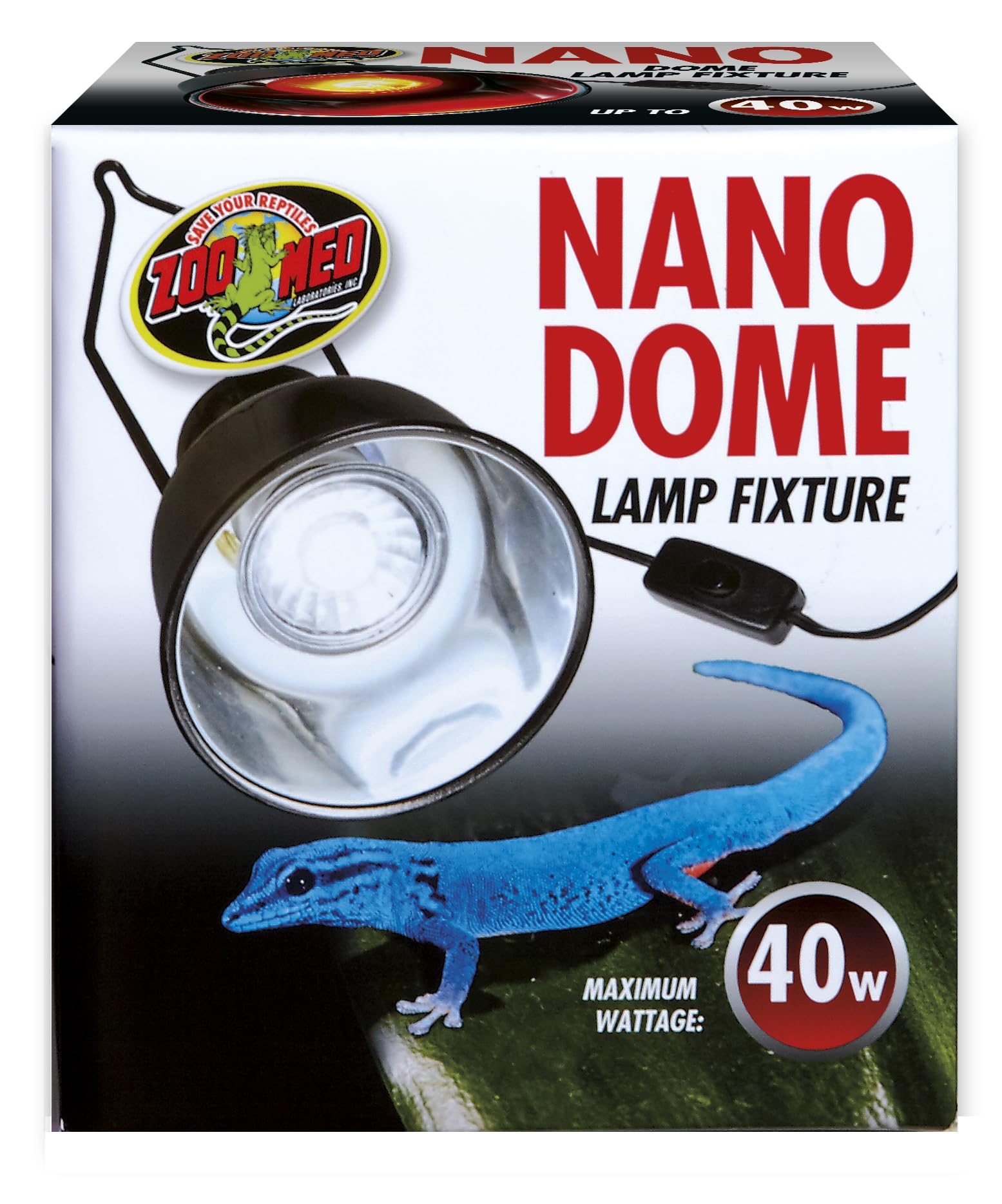 Zoo Med Nano Dome 40W front view shows compact reptile lighting for small habitats