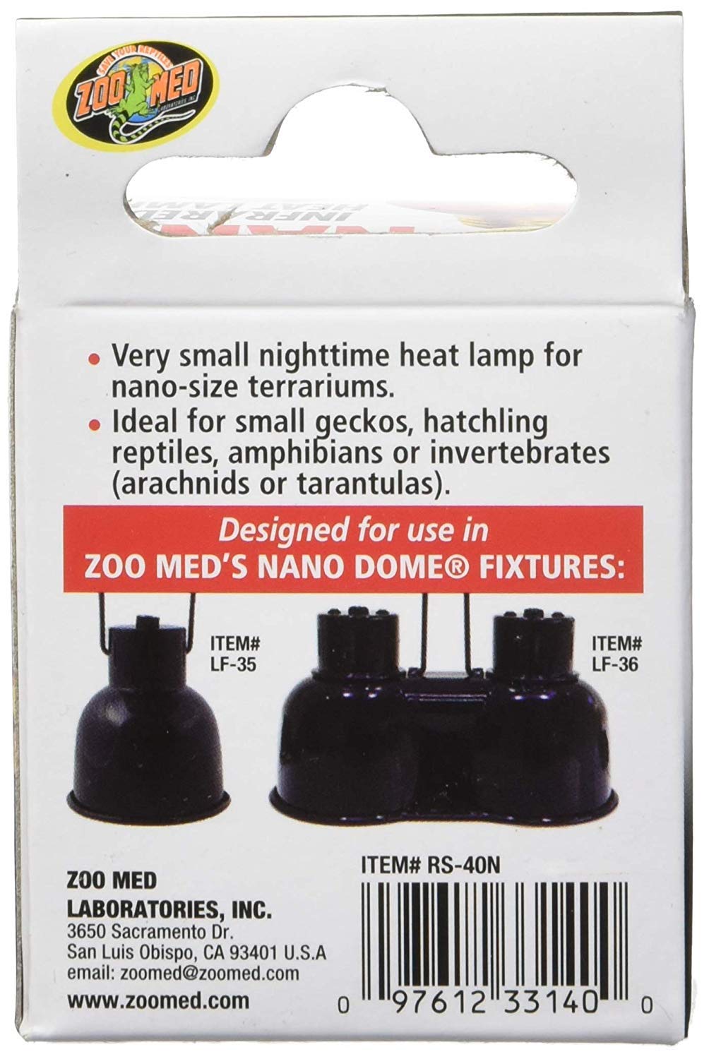Zoo Med nano infrared heat lamps closeup highlighting compact design for hatchling reptiles.