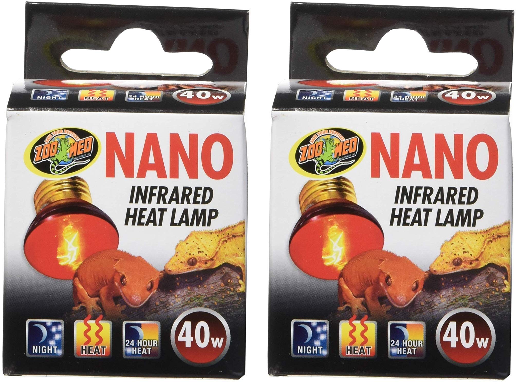 Zoo Med nano infrared heat lamps 40W pack shot for compact terrariums and reliable heat.