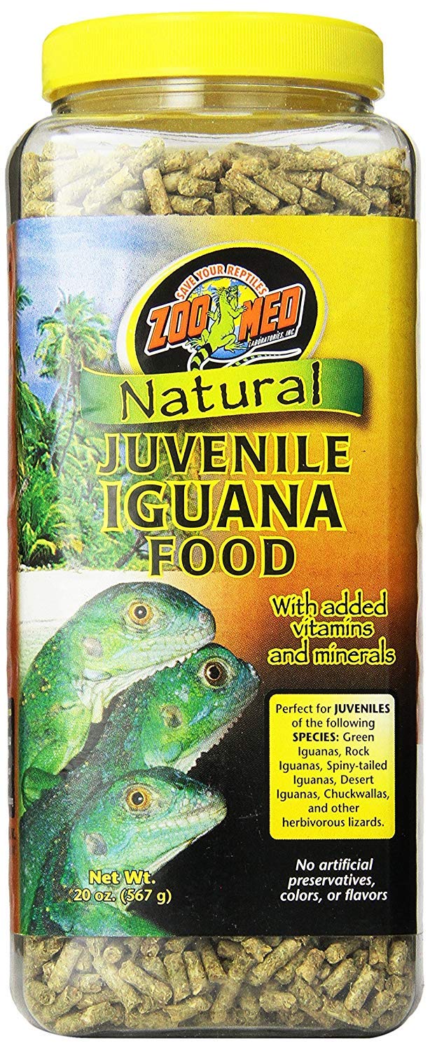 Zoo Med Natural Iguana Food bottle front highlights growth-supporting calcium and vitamins.