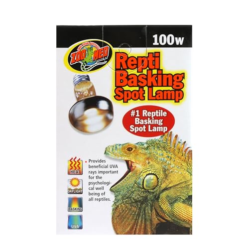 Zoo Med Repti Basking Spot Lamp in use over a reptile basking area.