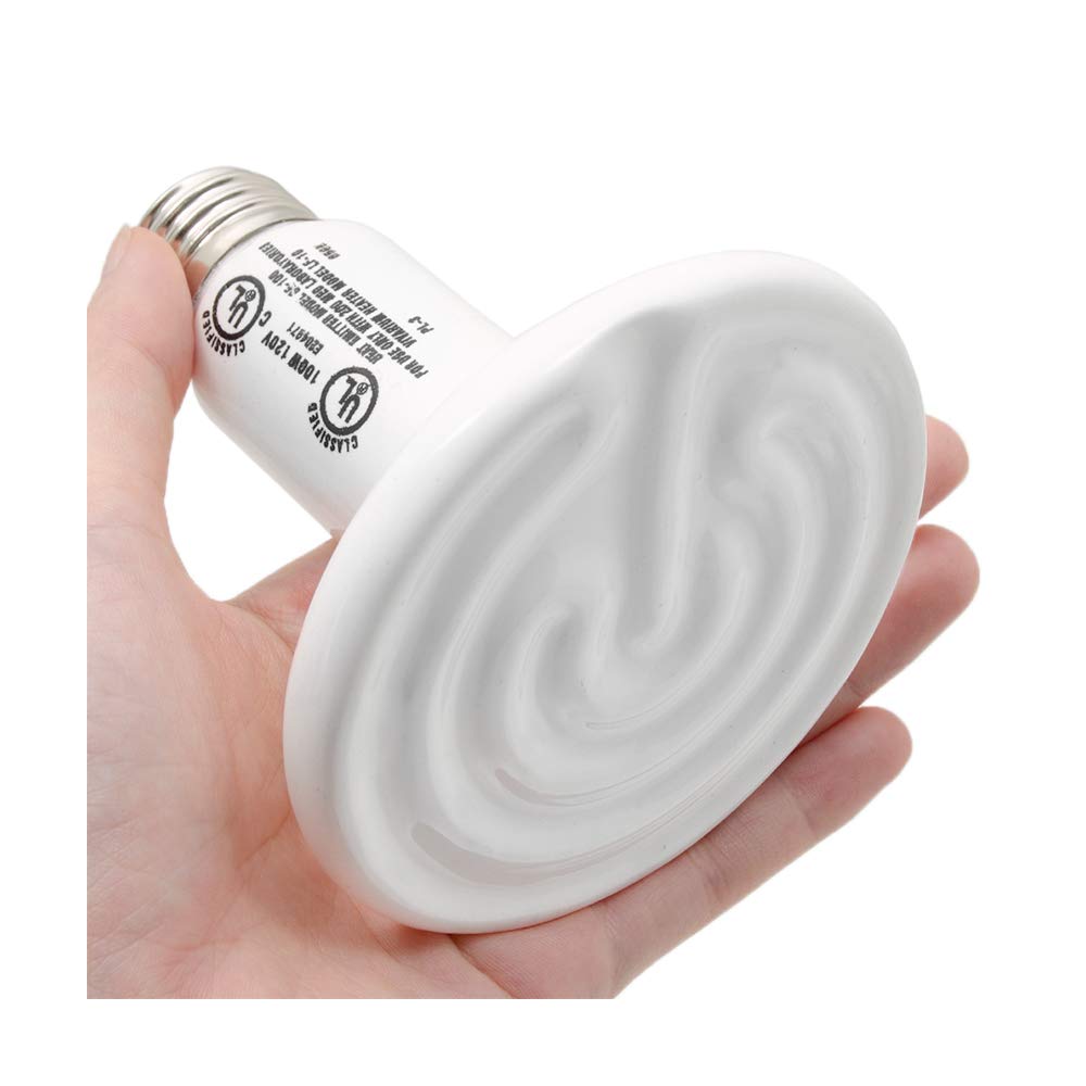 Zoo Med ReptiCare 100W ceramic infrared heat emitter installed in terrarium provides dependable heat.
