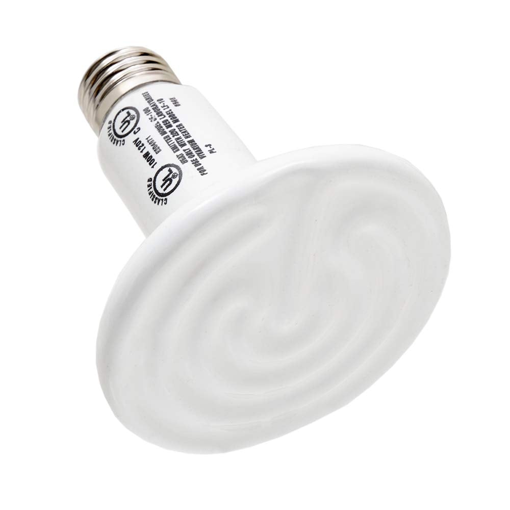 Zoo Med ReptiCare 100W ceramic infrared heat emitter side view shows compact design for versatile terrarium placement.