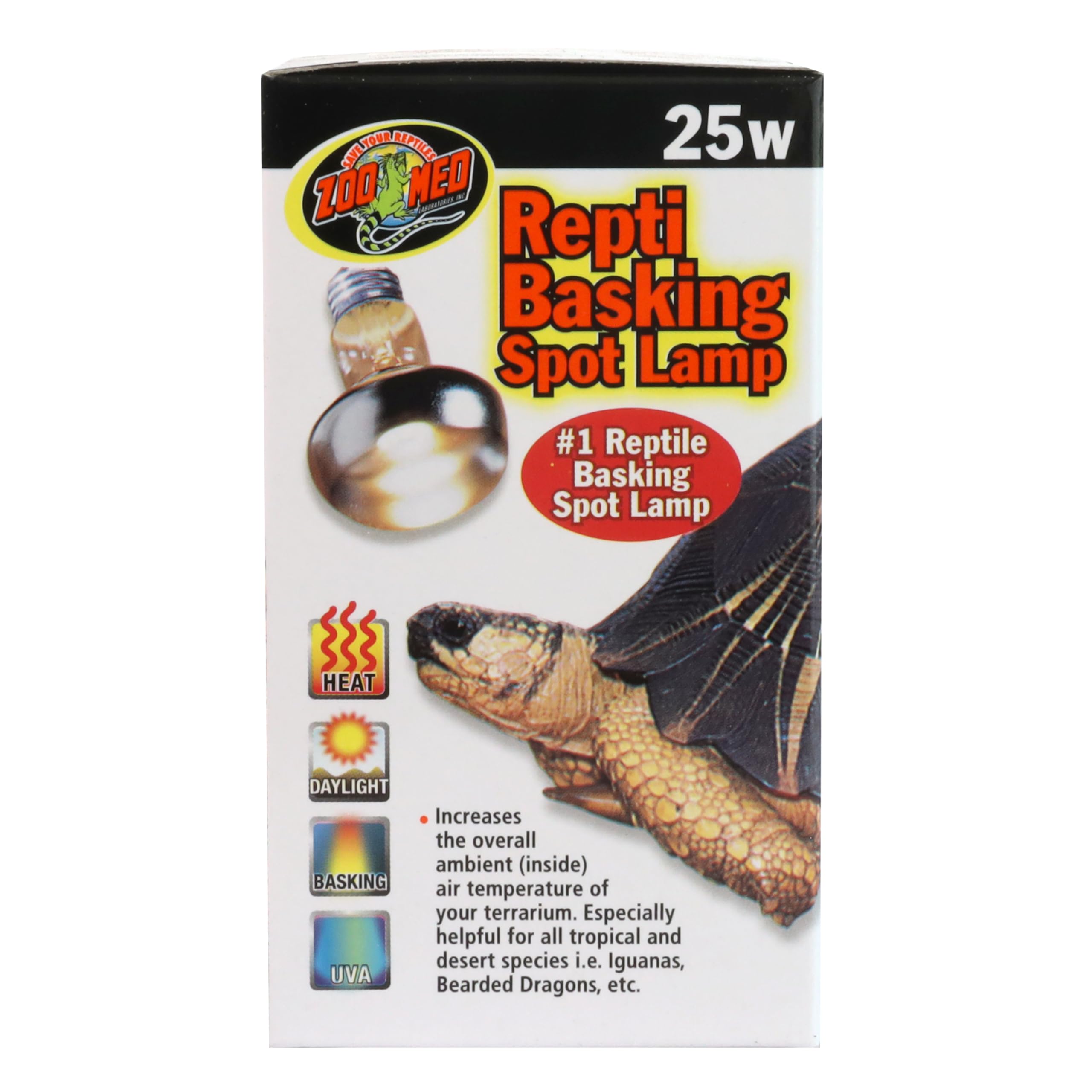 Zoo Med Reptile Basking Spot Lamp 25W helps raise ambient terrarium temperature for comfort.