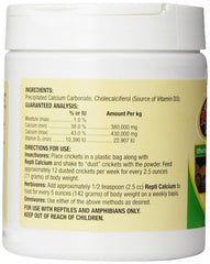 Zoo Med reptile calcium with Vitamin D3 pour image highlighting safe dosing during routine nutrition