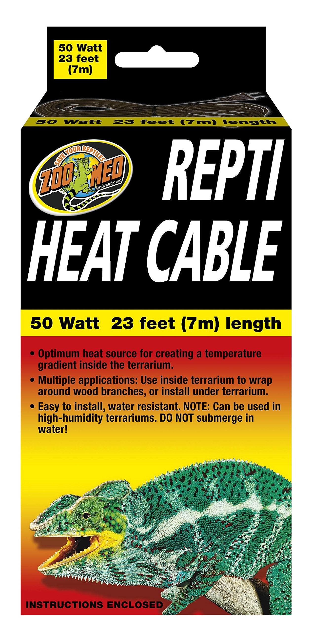 Zoo Med reptile heat cable 50W 23ft, coiled heat source for targeted warmth.