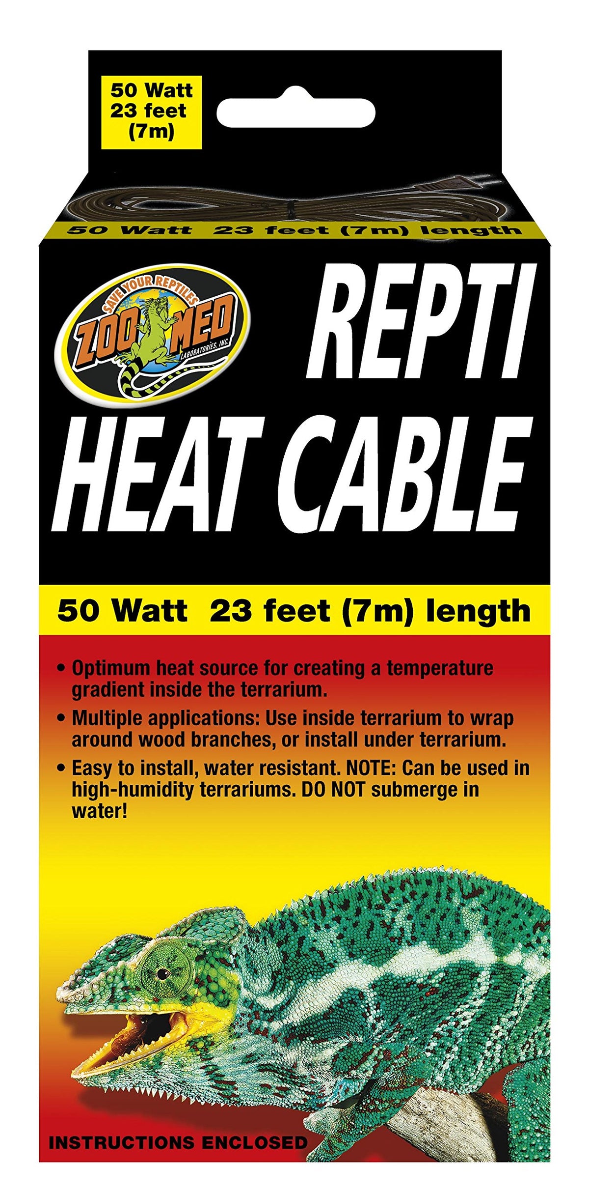 Zoo Med reptile heat cable 50W 23ft, coiled heat source for targeted warmth.