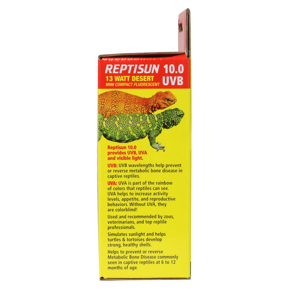 Zoo Med ReptiSun 10.0 Mini in standard E26 socket, versatile mounting.